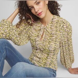 WHBM Pleated Balloon Sleeve Blouse